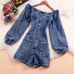 Jessica Bara Karla Denim Long Sleeve Romper Summer Lovin'
