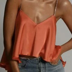 Jessica Bara Avia Satin Crystal Strap Top Influencer Style