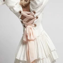 Jessica Bara Julian Lace Up Back Ruffle Mini Dress