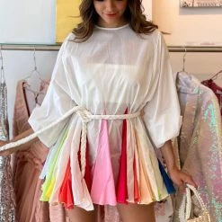 Summer Lovin' Jessica Bara Peggy Pleated Long Sleeve Belted Mini Dress