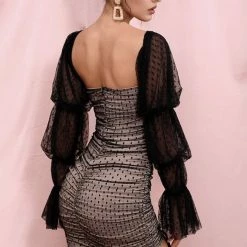 Summer Lovin' Jessica Bara Sebastian Long Sleeve Polka Dot Mini Dress