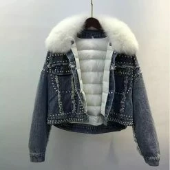 Jessica Bara Brigette Studded Fur Denim Jacket Reve Doll Essentials