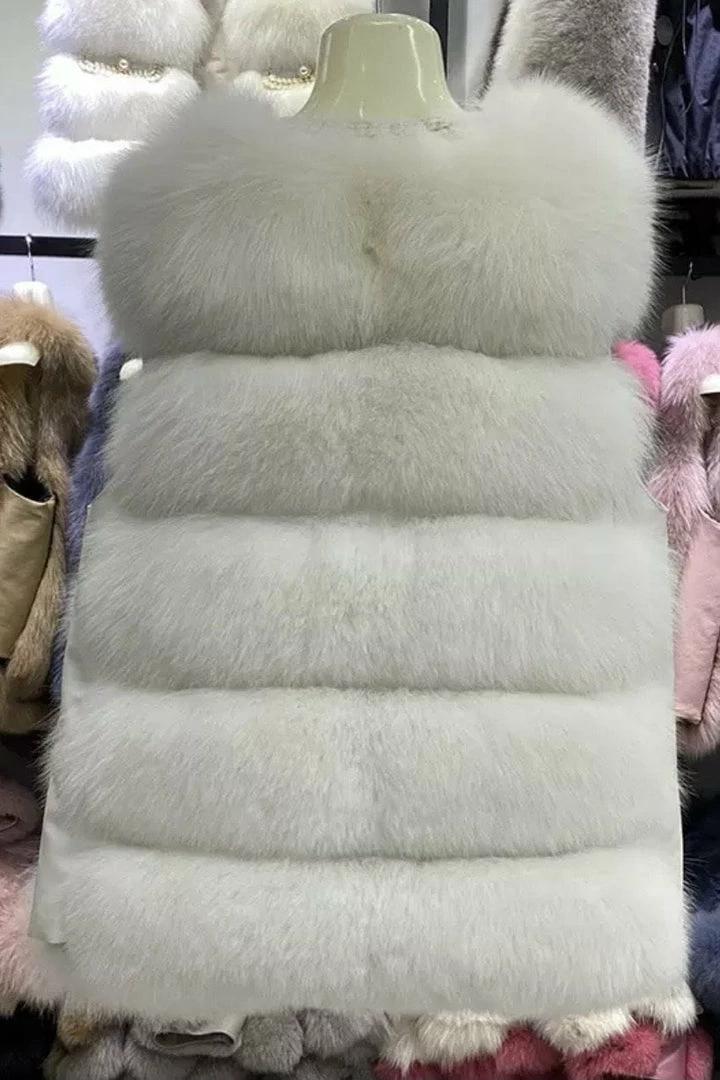 Jessica Bara Anders Pearl Embellished Fur Vest