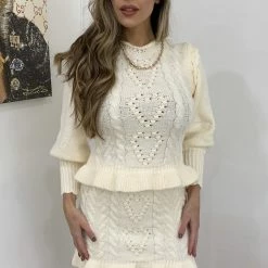 Jessica Bara Lottie Fuzzy Knit Sweater And Skirt Two Piece Set