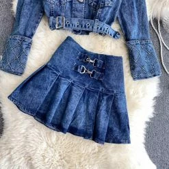 Jessica Bara Zachary Denim Top And Skirt Two Piece Set