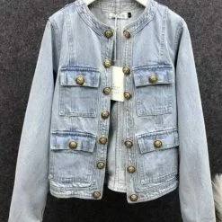 Jessica Bara Blaise Gold Button Denim Jacket