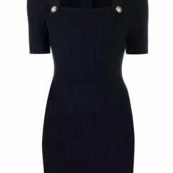 Jessica Bara Sonia Square Neck Gold Button Mini Dress