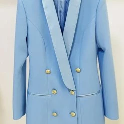 Jessica Bara Blakely Double Breasted Gold Button Blazer Dress