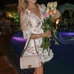 Jessica Bara Valentine Floral Dress With Pom Poms