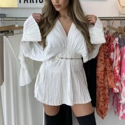 Summer Lovin' Jessica Bara Carolina Long Sleeve Pleated Shirt Dress