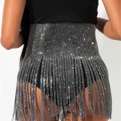 Bottoms Jessica Bara Lizbeth High-Waisted Rhinestone Mini Skirt