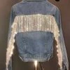 Jessica Bara Chiaka Rhinestone Fringe Denim Jacket