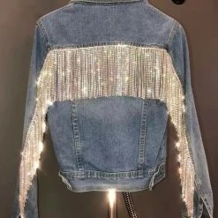Jessica Bara Chiaka Rhinestone Fringe Denim Jacket