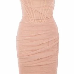 Jessica Bara Sheena Strapless Mesh Ruched Midi Dress