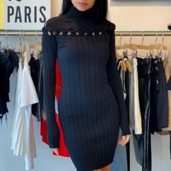 Jessica Bara Apollo Long Sleeve Ribbed Knit Mini Dress