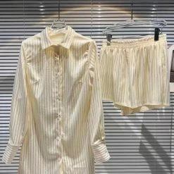 Jessica Bara Clyde Pinstripe Blouse And Shorts Two Piece Set Summer Lovin'