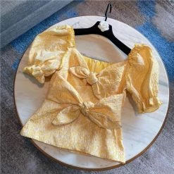 Influencer Style Jessica Bara Agnes Bowknot Puff Sleeve Top