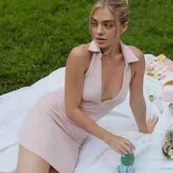 Jessica Bara Houston Velvet Open Back Halter Mini Dress