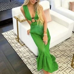 Jessica Bara Donte V Neck Cut Out Maxi Dress