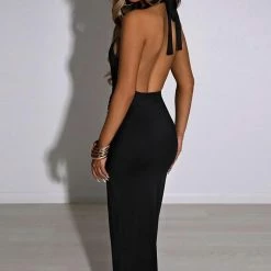 Summer Lovin' Jessica Bara Tayla Halter Neck Ruched Cut Out Maxi Dress