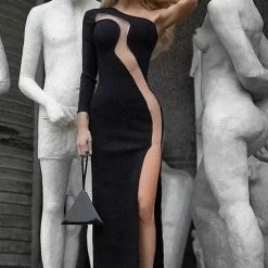 The Event Shop Jessica Bara Layne One Shoulder Sheer Outline Gown