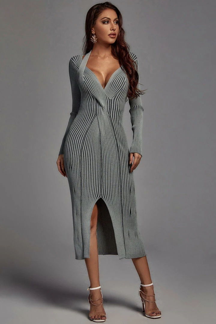 Jessica Bara Genelle Long Sleeve Knit Midi Dress Reve Doll Essentials