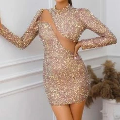 ReveBoutique Birthday Suit Jessica Bara Nene Long Sleeve Sequins Mini Dress