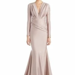 Jessica Bara Selene Long Sleeve V Neck Draped Gown The Event Shop
