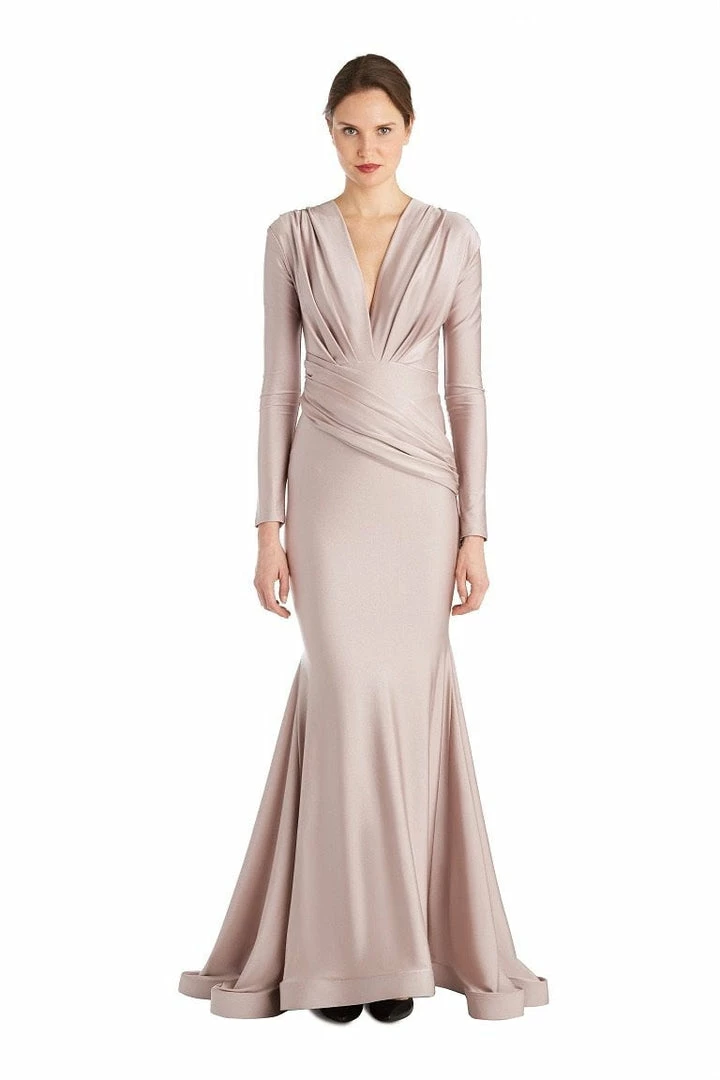Jessica Bara Selene Long Sleeve V Neck Draped Gown The Event Shop