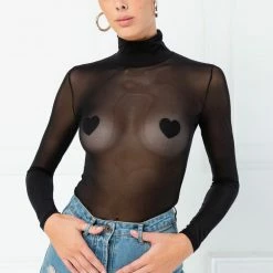 Jessica Bara Tameka Sheer Mesh Turtleneck Top Reve Doll Essentials
