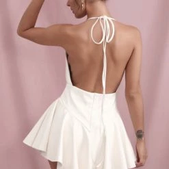 Jessica Bara Toni PU Backless Ruffle Mini Dress