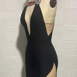 Birthday Suit Jessica Bara Svetlana Crystal V Neck Mini Dress