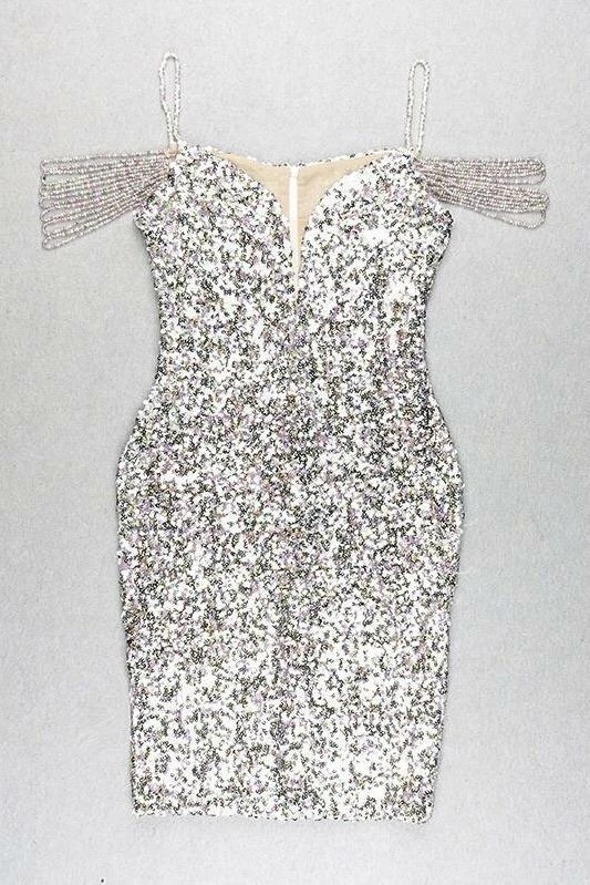 Influencer Style Jessica Bara Santana Sequin Off The Shoulder Mini Dress