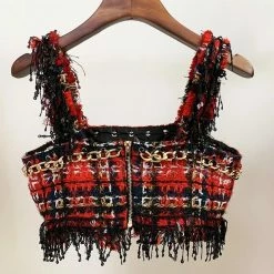 Influencer Style Jessica Bara Tianna Plaid Gold Chain Crop Top