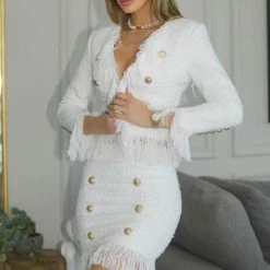 Influencer Style Jessica Bara Blaire Tweed Fringe Two Piece Set