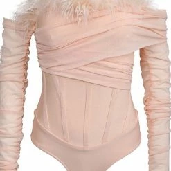 Birthday Suit Jessica Bara Camryn Off The Shoulder Feather Corset Bodysuit