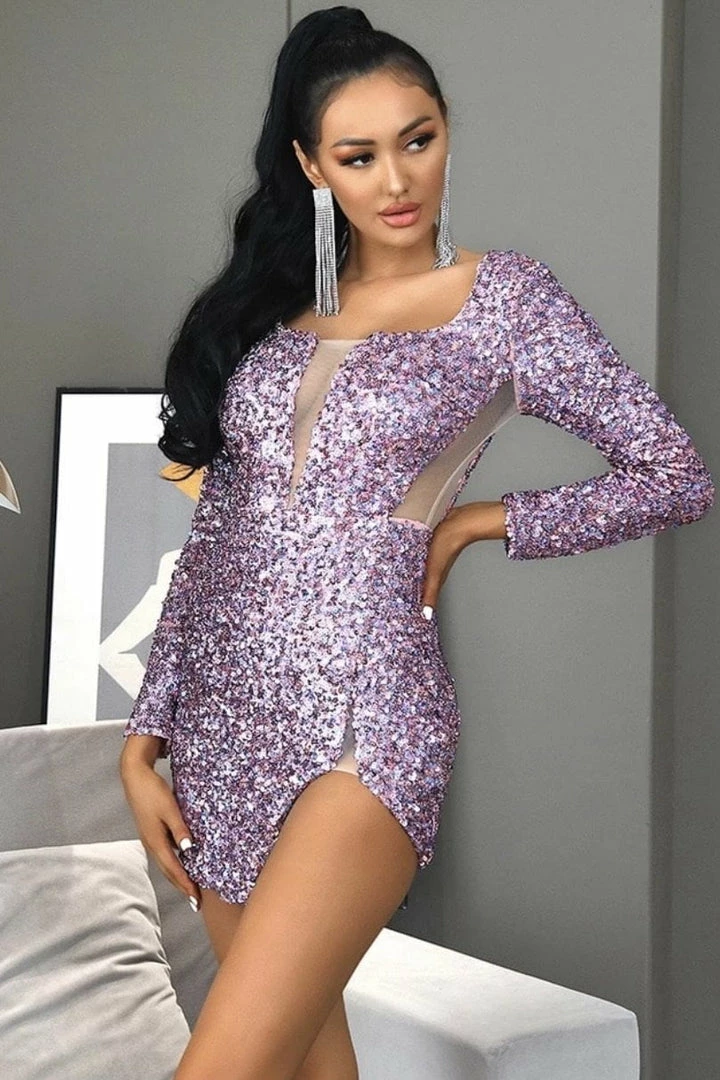 Jessica Bara Jane Long Sleeve Sequin Mini Dress Influencer Style