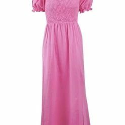 Jessica Bara Edna Puff Sleeve Leg Slit Maxi Dress