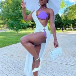 Jessica Bara Shivani One Shoulder Leg Slit Maxi Dress