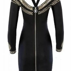 Jessica Bara Avril Long Sleeve Bandage Beaded Dress