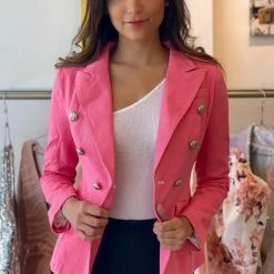 Jessica Bara Kiana Denim Double Breasted Blazer