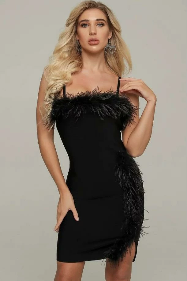 Jessica Bara Heather Bandage Feather Mini Dress The Event Shop