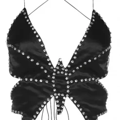 Jessica Bara Arina Butterfly Rhinestone Backless Crop Top