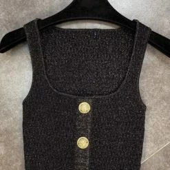 Jessica Bara Naya Gold Button Knit Tank Top Casual/Daytime