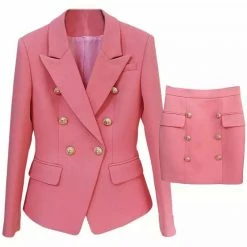The 9-5 Shop Jessica Bara Lulu Gold Button Blazer And Skirt Two Piece Set