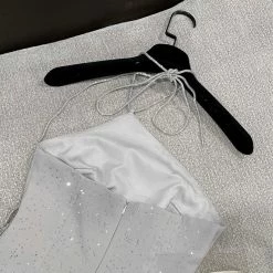 Jessica Bara Meilani Glitter Halter Mini Dress