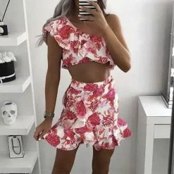 Summer Lovin' Jessica Bara Alexander Floral Crop Top And Skirt Two Piece Set