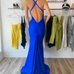 Atria V Neck Strappy Back Ruched Bodycon Gown The Event Shop