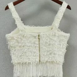 Jessica Bara Ashlynn Gold Button Fringe Crop Top Reve Doll Essentials