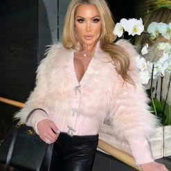 Jessica Bara Dolores Bow Button Fur Jacket Influencer Style
